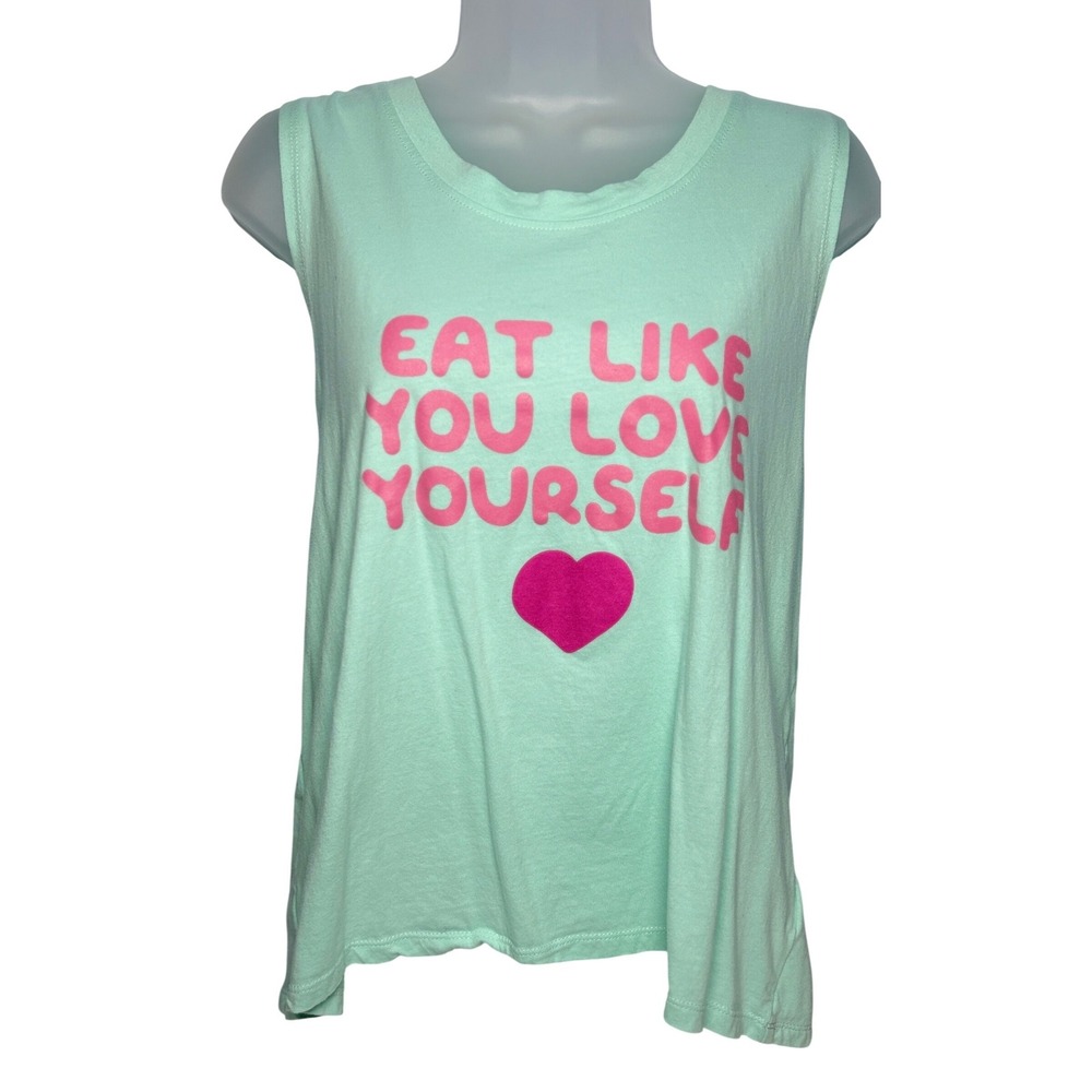 Beachbody XL Tank Top Mint Green Eat Like You Love Yourself Graphic Muscle Tee